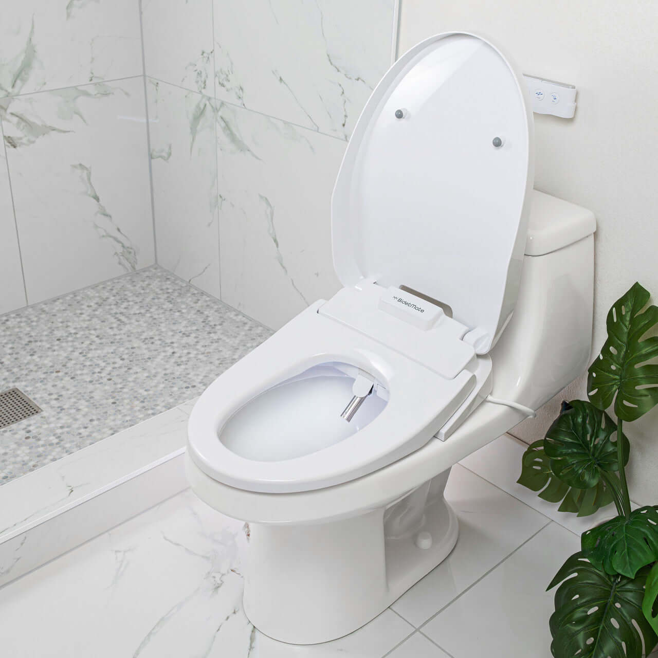 BidetMate 3500 Series Bidet Toilet Seat with open lid in modern bathroom setting
