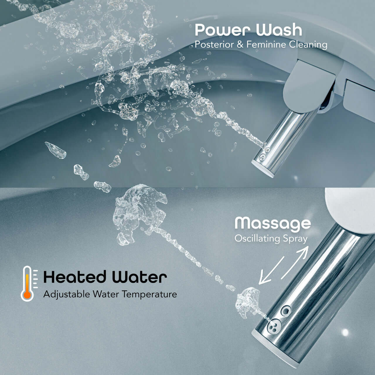 BidetMate 3500 Series Bidet Toilet Seat features power wash and massage functions with heated water for adjustable temperature.