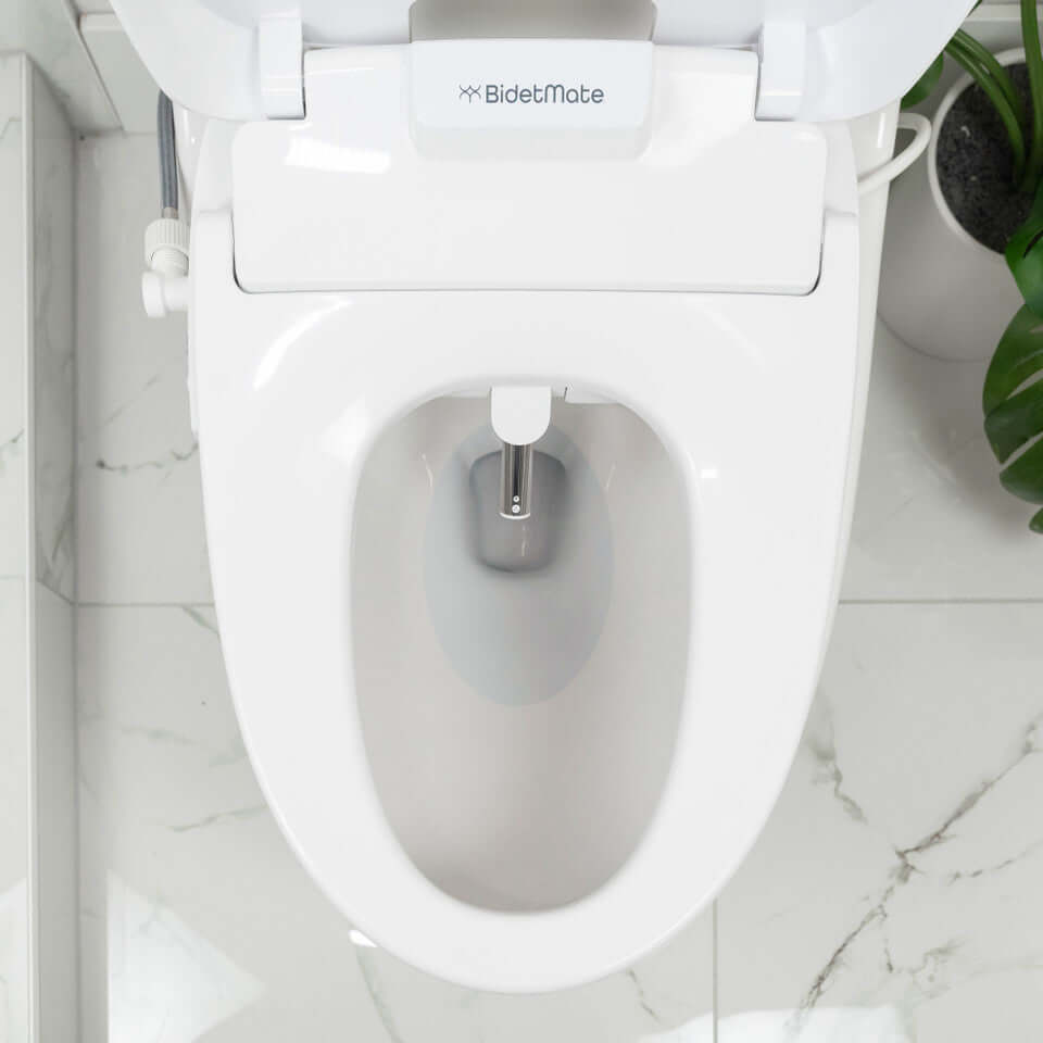 Top view of the BidetMate 3500 Series Bidet Toilet Seat showcasing its sleek design and automatic features.