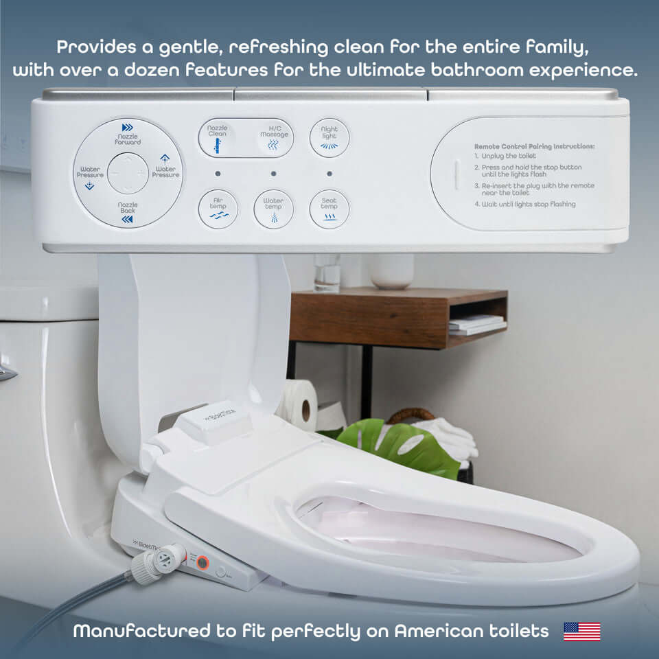 BidetMate 3500 Series Bidet Toilet Seat features wireless remote for customizable wash settings.