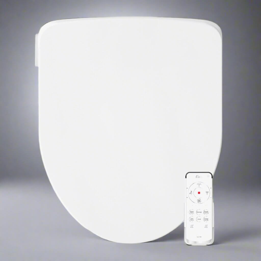Bio Bidet Slim Three Smart Bidet Toilet Seat with wireless remote, designed for comfort and hygiene.