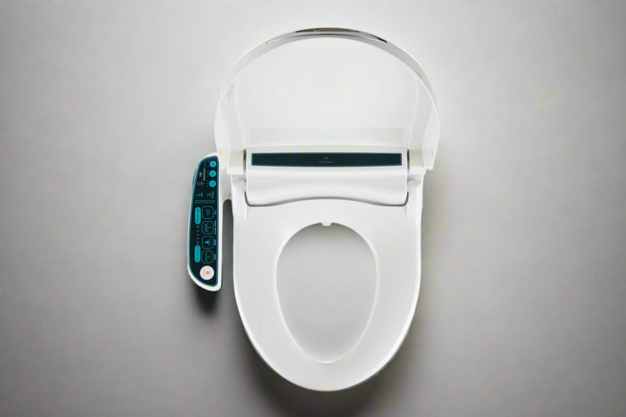 BidetMate 2000 Series Smart Bidet Toilet Seat with remote control for enhanced bathroom comfort and cleanliness.