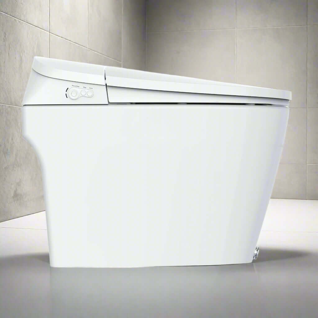 Bio Bidet Discovery DLX Smart Toilet in sleek, tankless design showcasing modern elegance.