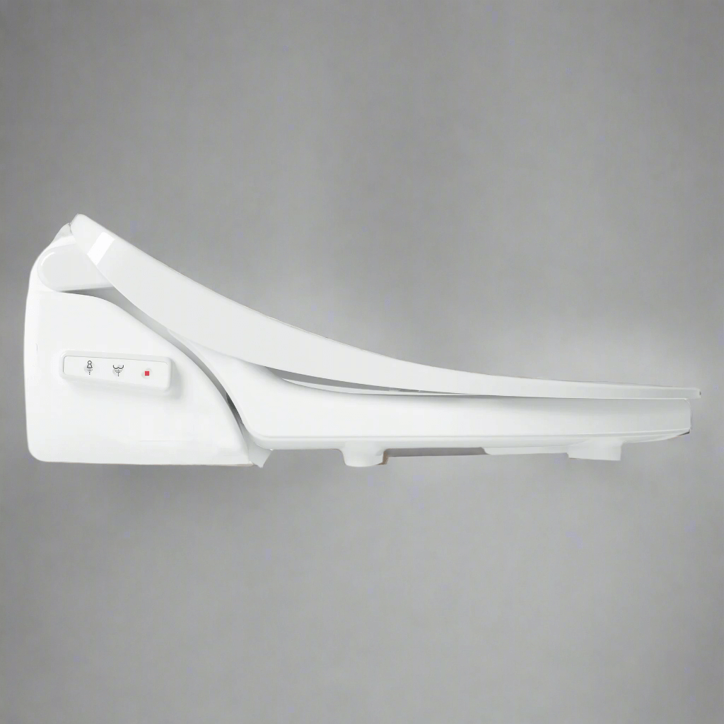 Side view of Bio Bidet Slim Three Smart Toilet Seat showcasing control panel and sleek design.