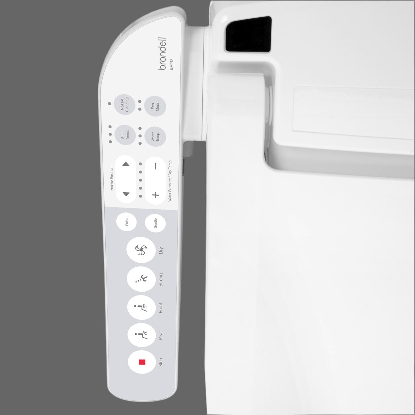 Swash EM417 Advanced Bidet Toilet Seat with Side Arm Control - top view of side arm panel