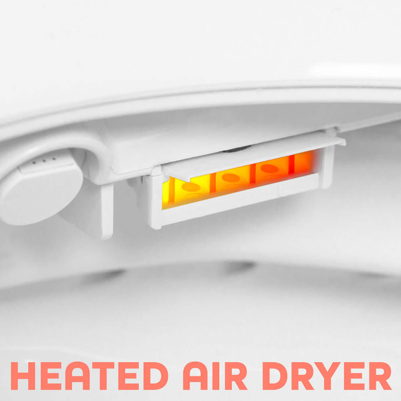 Heated air dryer feature of the BidetMate 2000 Series Smart Bidet toilet seat for enhanced comfort.