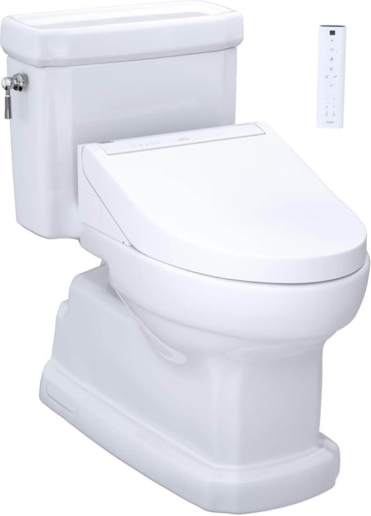 TOTO Guinevere WASHLET+ C5 luxury bidet toilet with remote control and modern design.