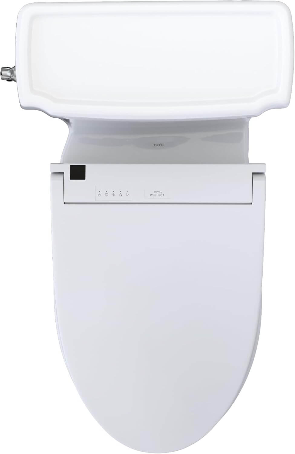 White toilet seat with electronic control panel on a white background