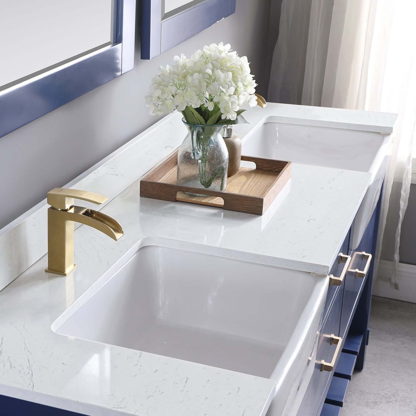 Georgia 72" Double Bathroom Vanity Set with Composite Stone Top and Farmhouse Basin
