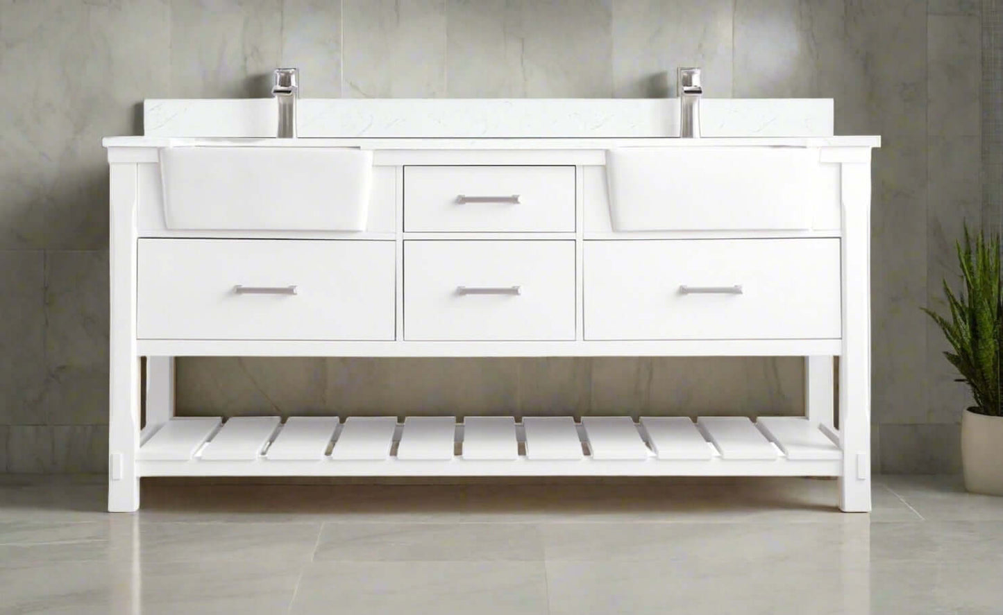 Georgia 72" Double Bathroom Vanity Set with Composite Stone Top and Farmhouse Basin