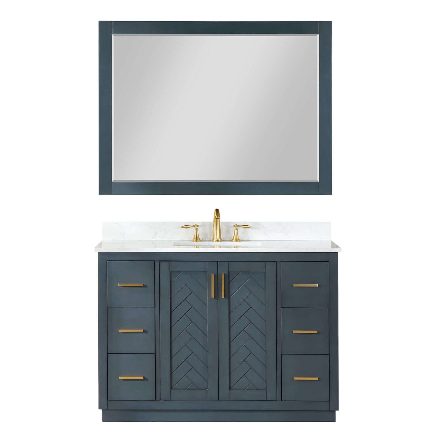 Altair Gazsi 48 Single Sink Bathroom Vanity in Charcoal Blue with Stone Top and Mirror