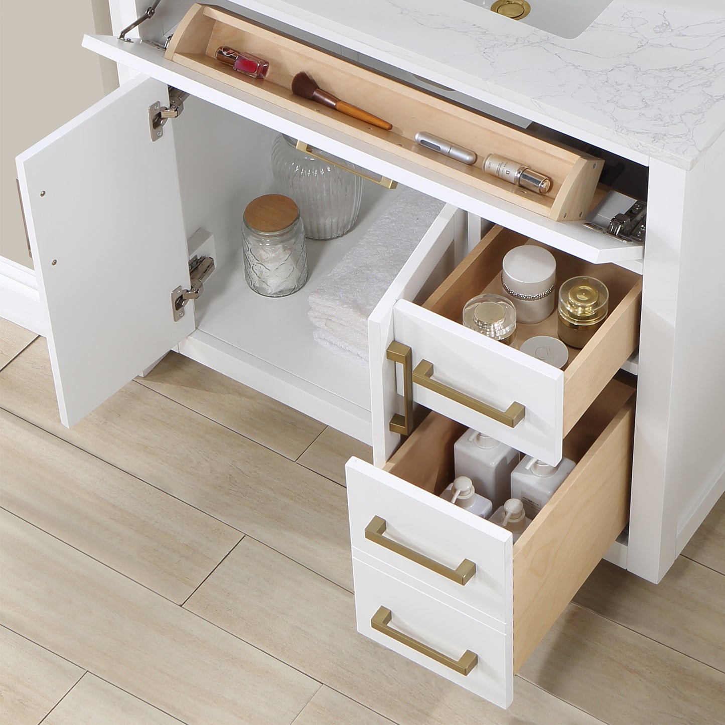 Altair Gavino 36" Single Sink Bathroom Vanity, Light Brown, Stone Top