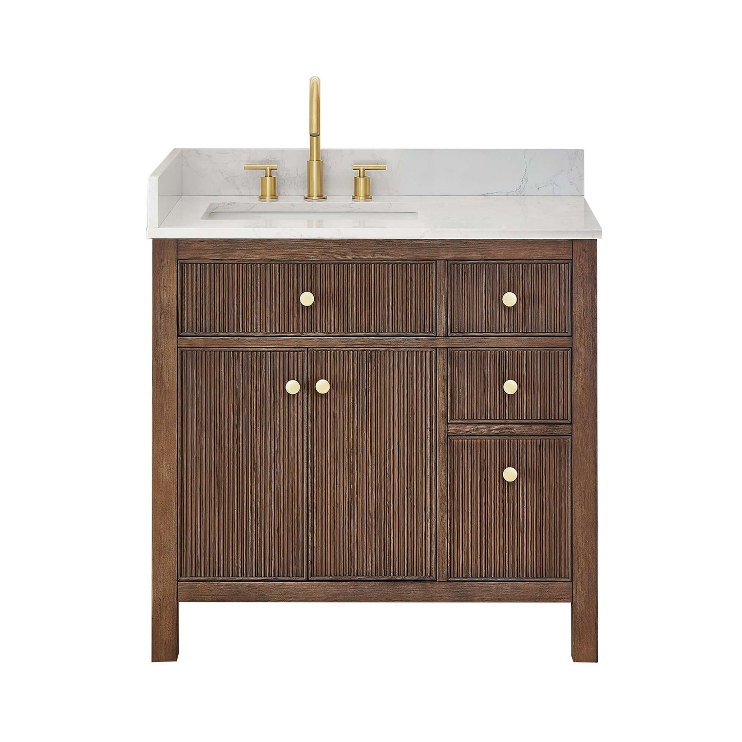 Altair Cerrito 36 Single Sink Bathroom Vanity in Natural Oak with Stone Top and Gold Fixtures