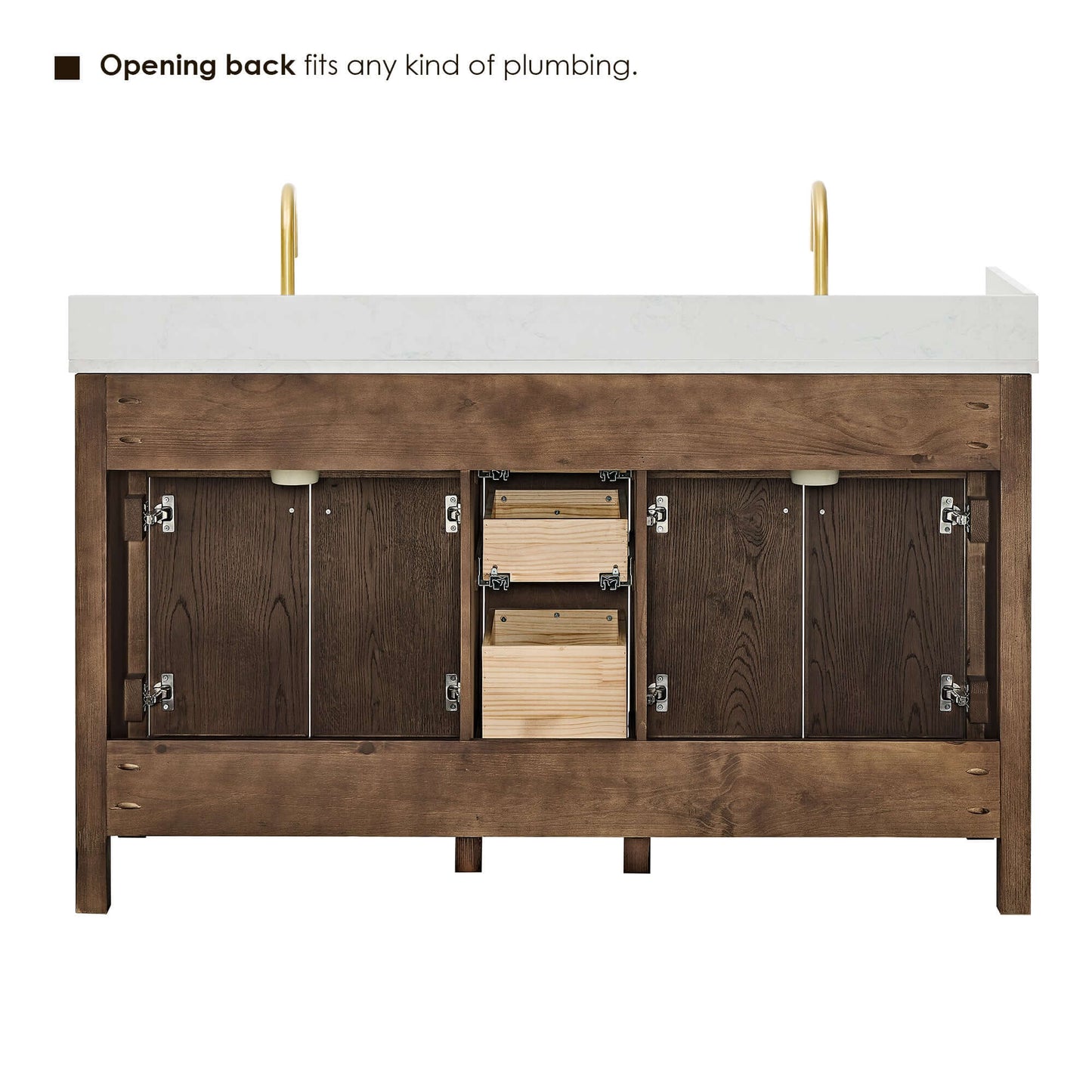 Altair Cerrito 60 Single Sink Bathroom Vanity in Natural Oak with Stone Top and plumbing access.