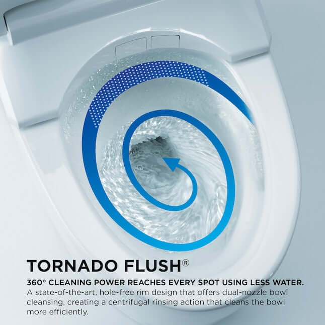 TOTO NEOREST NX1 Tornado Flush technology with dual-nozzle for efficient toilet cleaning and water savings.