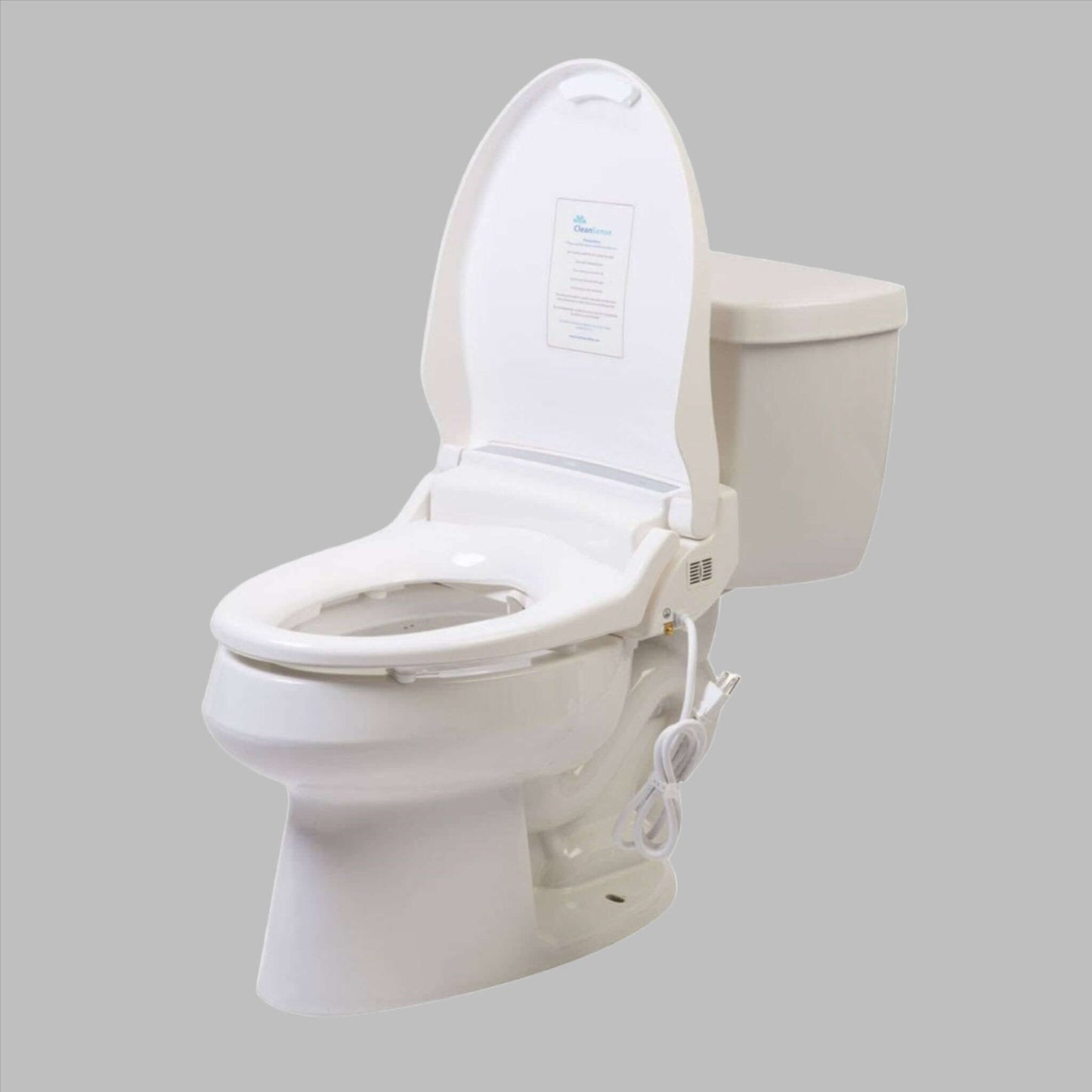 Clean Sense DIB-1500R Smart Bidet Toilet Seat - Diagonal view of seat installed on toilet with lid down
