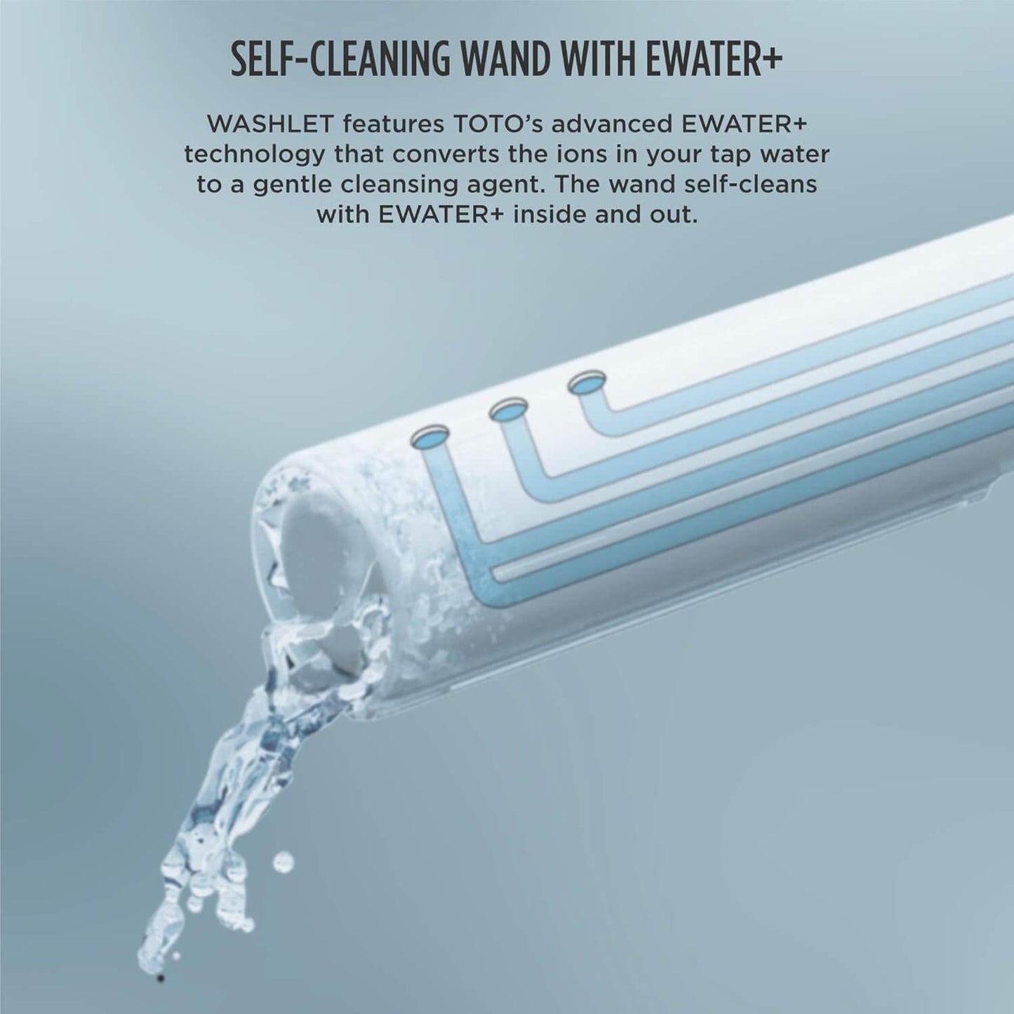 Self-cleaning wand with EWATER+ technology on a gray background
