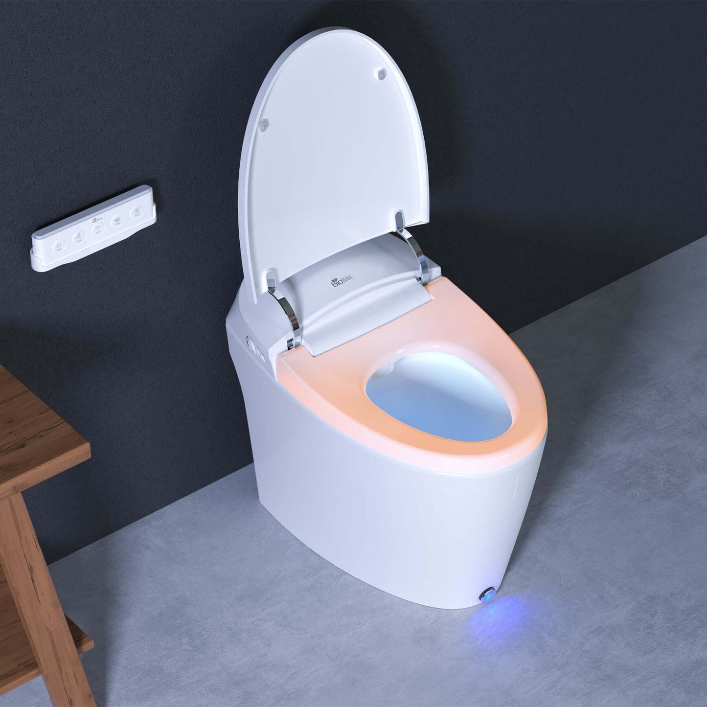 Bio Bidet Discovery DLX Smart Toilet with tankless design and automatic flushing in a modern bathroom setting.