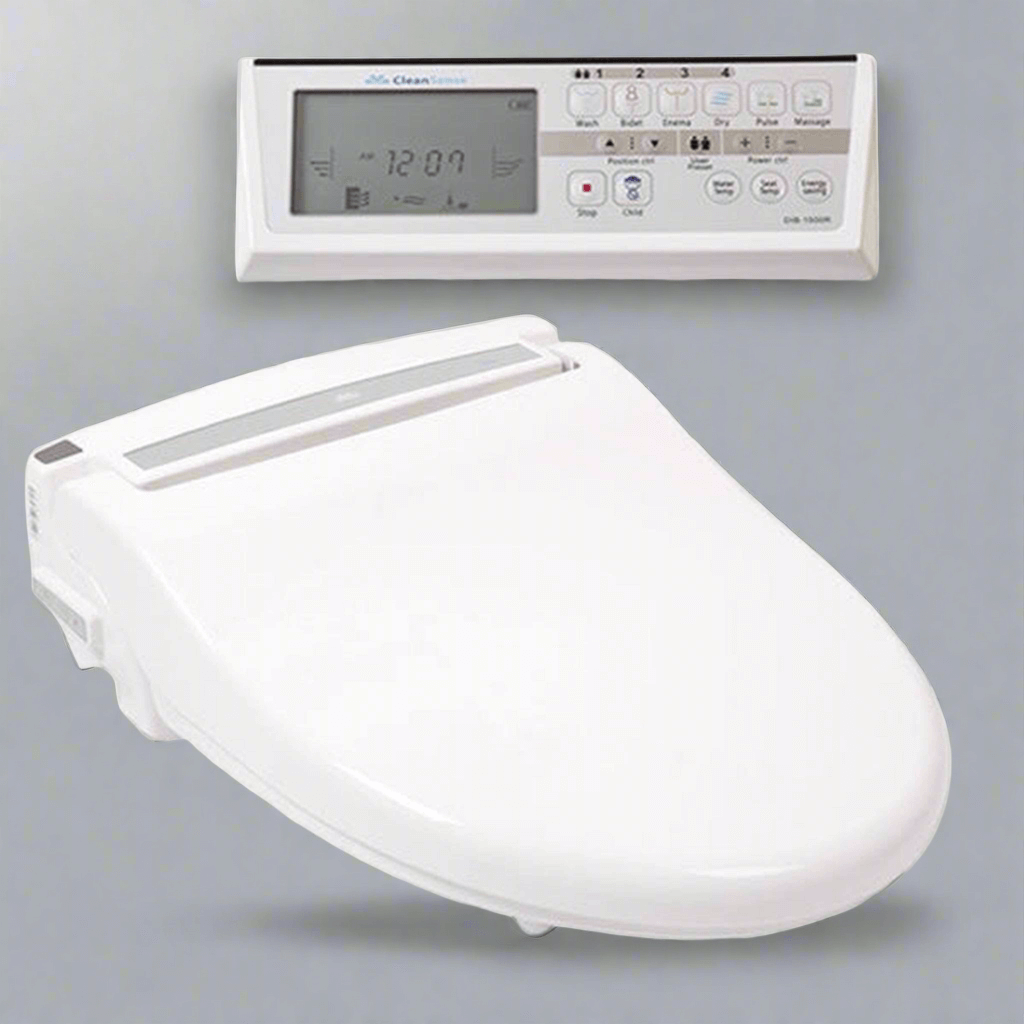 Clean Sense DIB-1500R Smart Bidet Toilet Seat - Diagonal view from above with remote at side