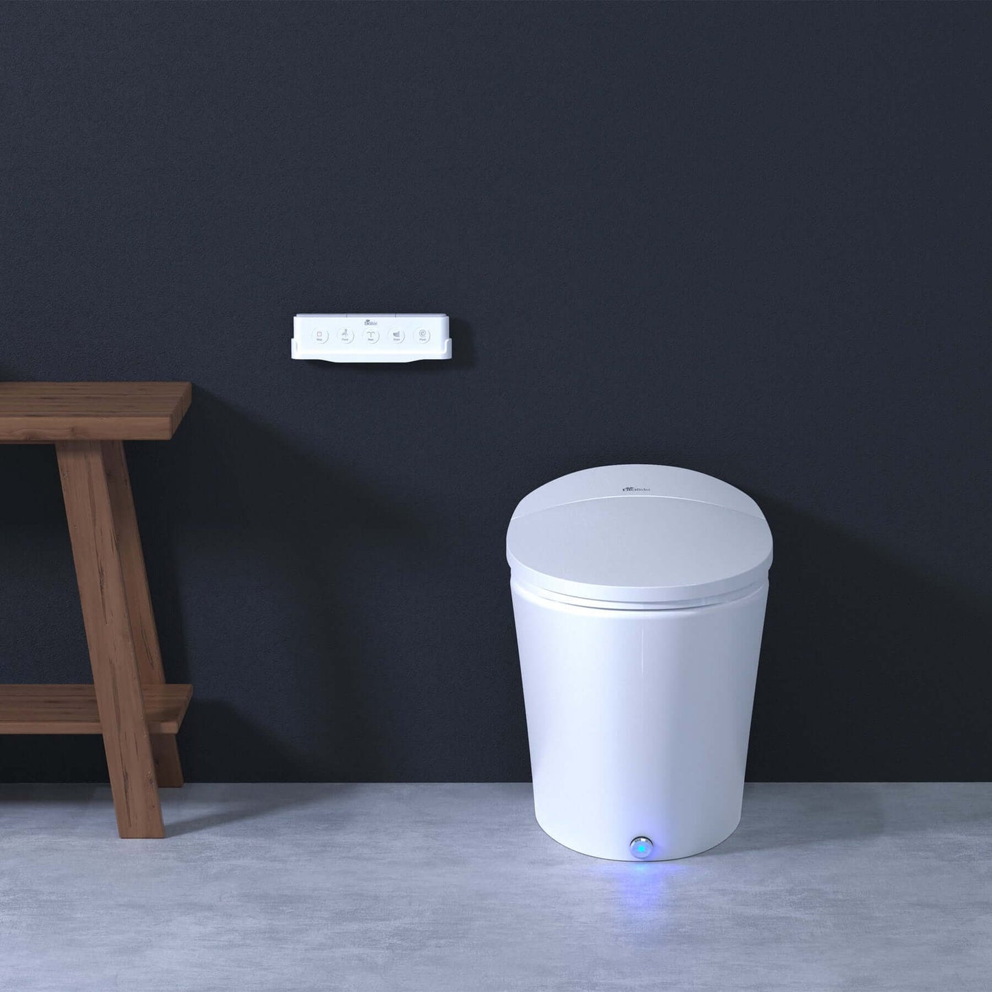 Bio Bidet Discovery DLX Smart Toilet with tankless design and control panel on a modern wall.