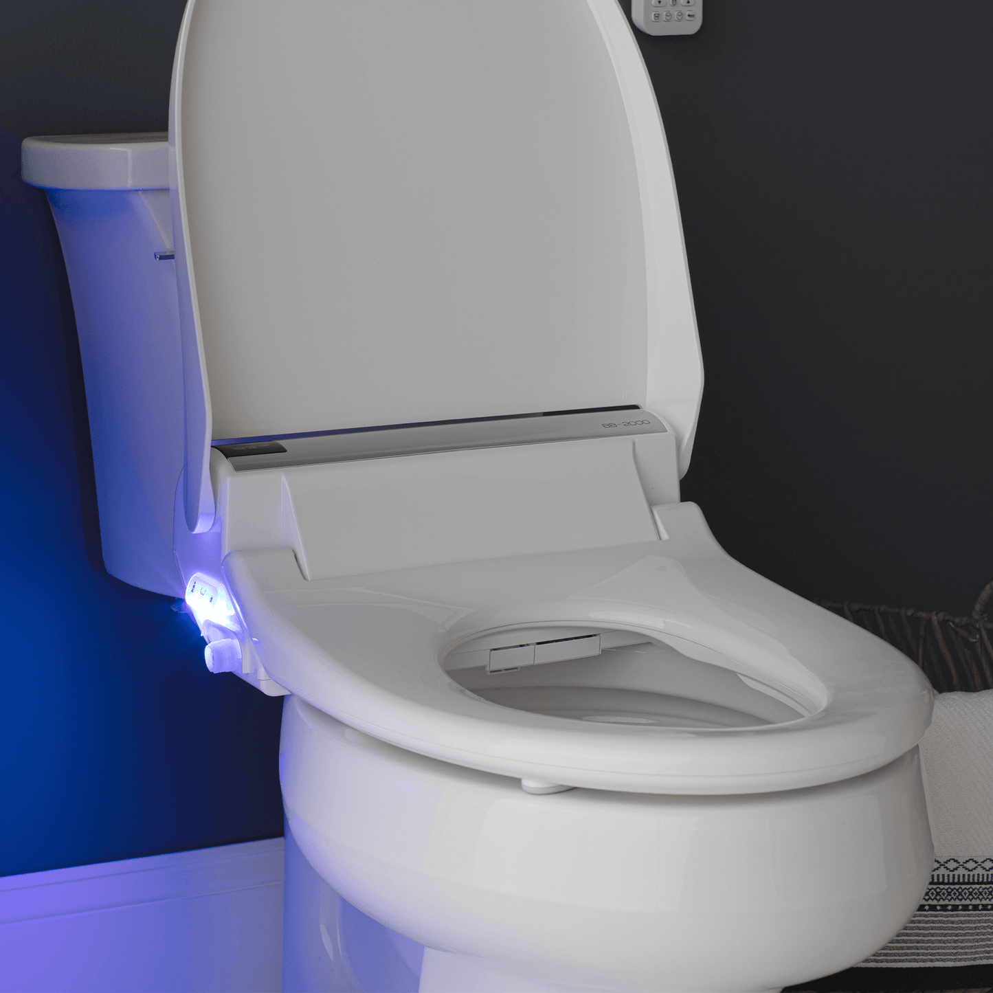 BB-2000 Bio Bidet Bliss Smart Toilet Seat - Side view of seat installed on toilet with lid up