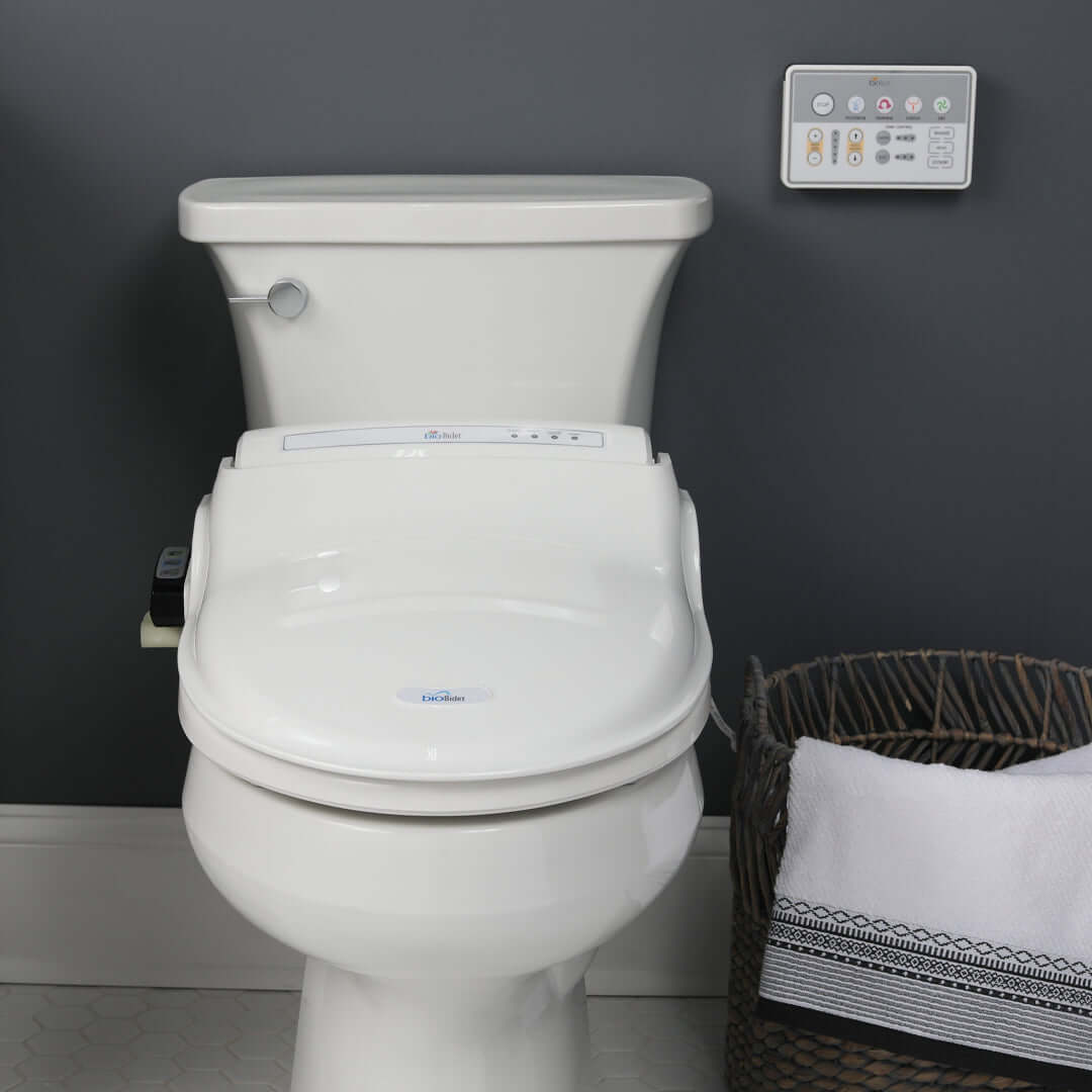 BB-1000 Supreme Bio Bidet Smart Toilet Seat - Front view of seat installed on toilet with lid down