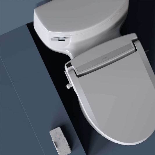 Brondell Swash EM617 Advanced Bidet Toilet Seat with remote control, showcasing sleek design and modern functionality.
