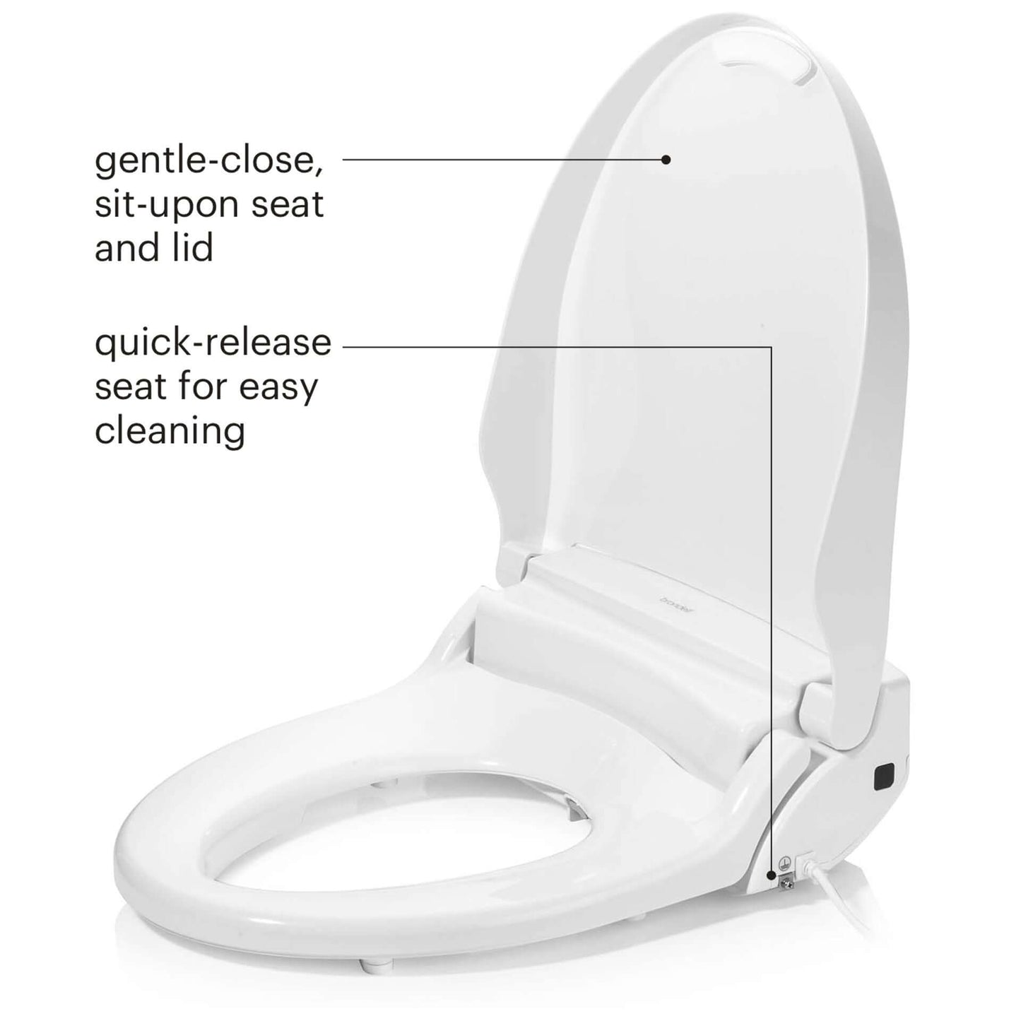 Brondell Swash EM617 bidet toilet seat with gentle-close feature and quick-release design for easy cleaning.