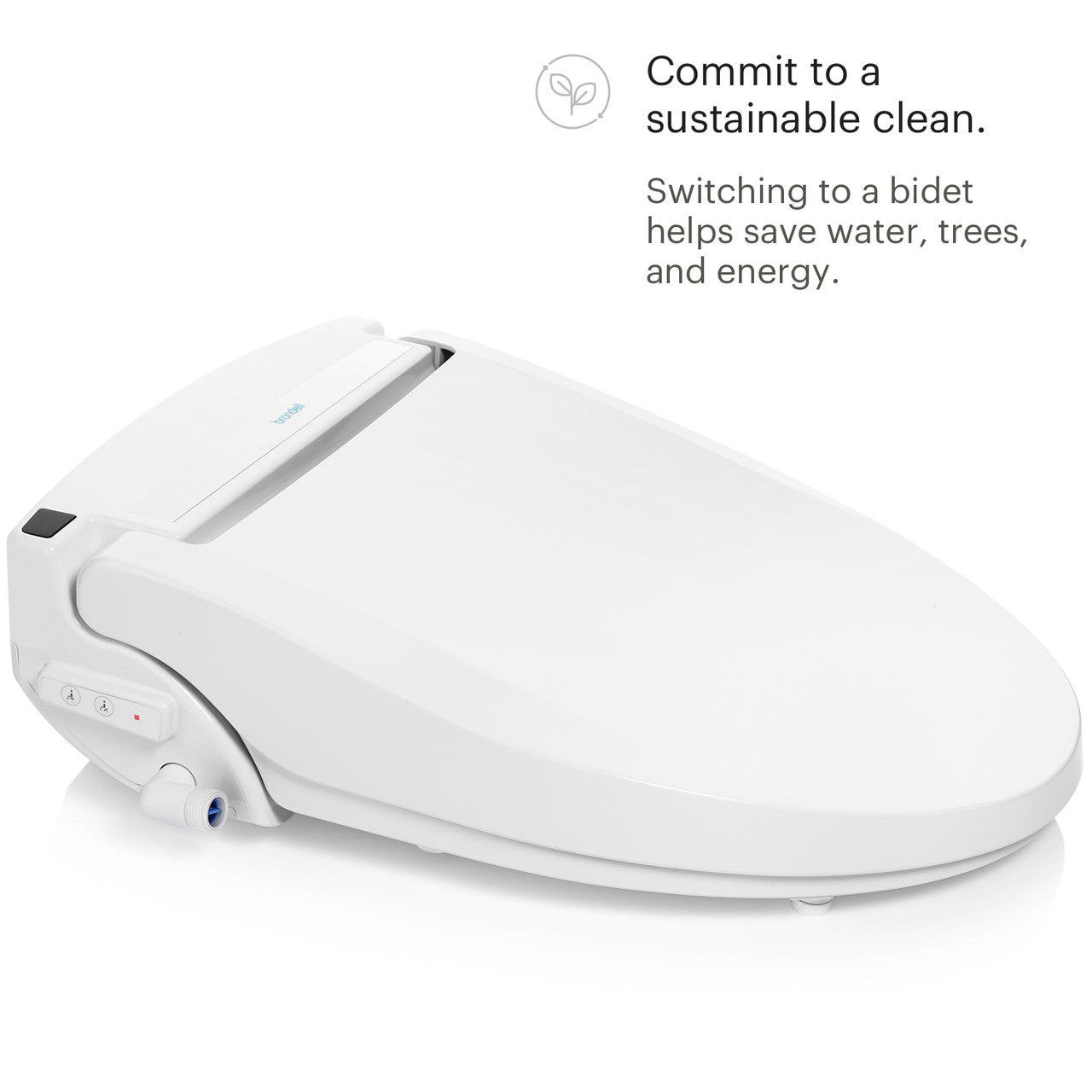 Swash BL97 Advanced Bidet Toilet Seat with Remote Control - Diagonal view with lid closed and list of features