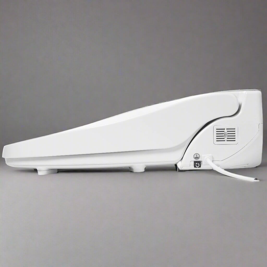 Brondell Swash Select DR801 Smart Bidet Toilet Seat side view highlighting sleek design and side arm control features.