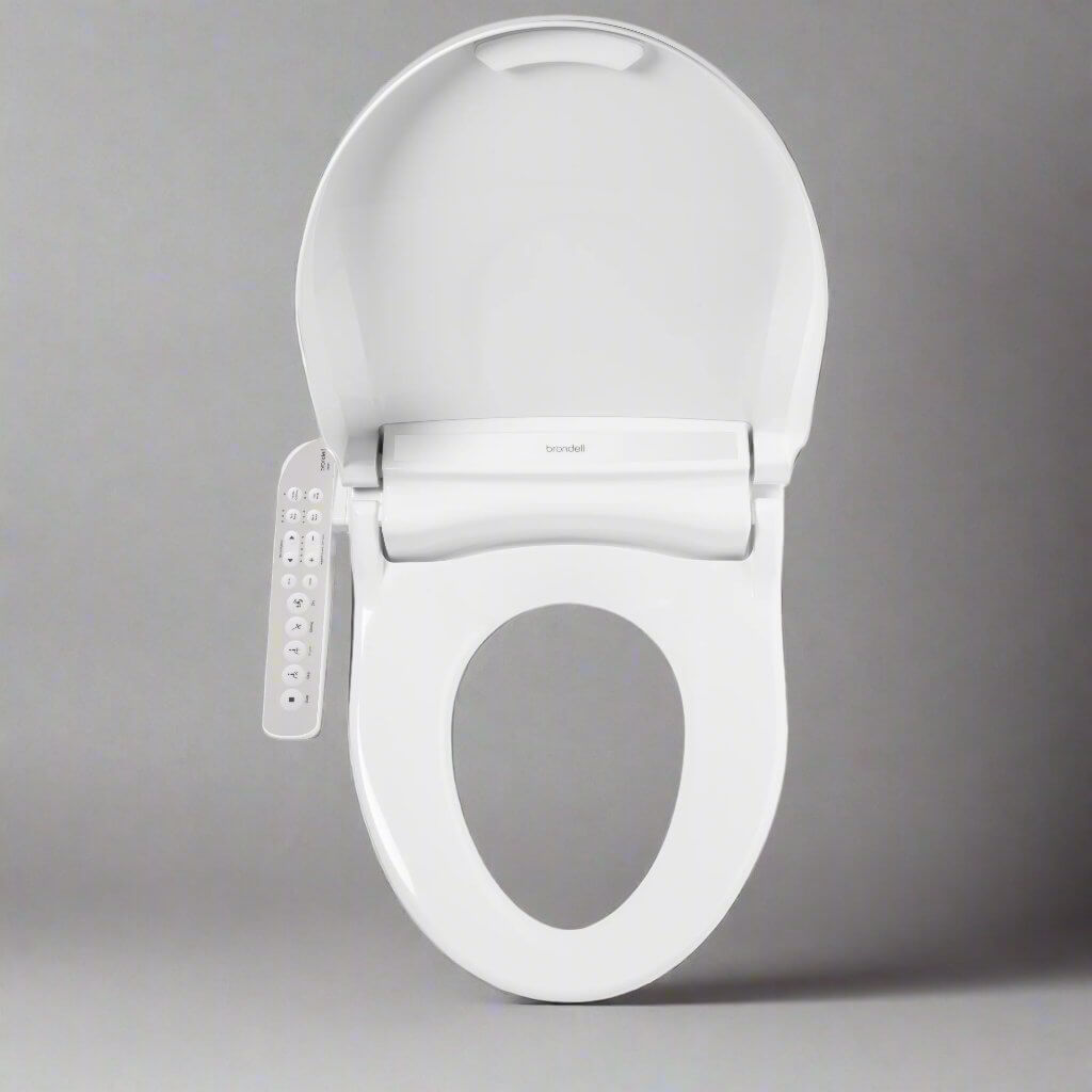 Brondell Swash Select DR801 smart bidet toilet seat with side arm controls in sleek white design.