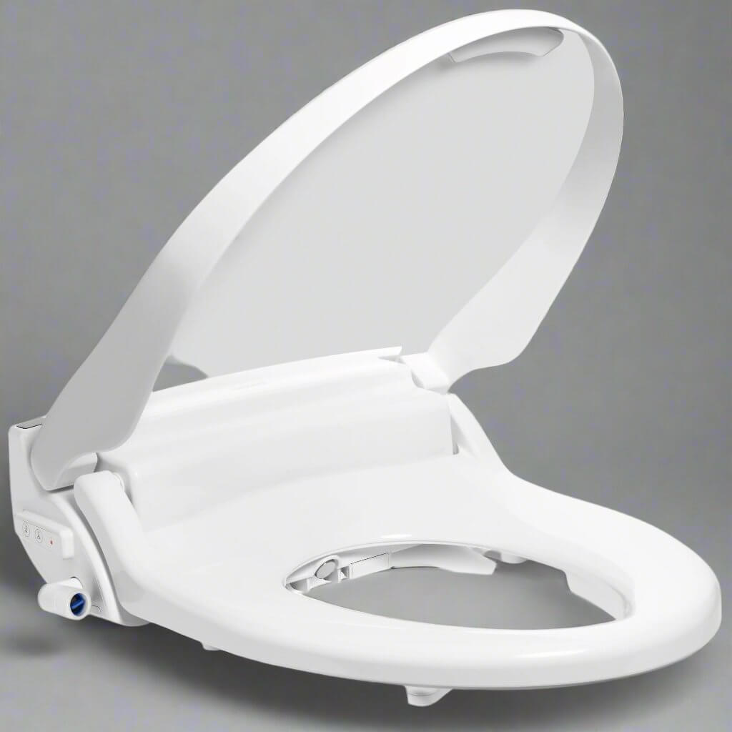 Brondell Swash Select DR802 Smart Bidet Toilet Seat with open lid, featuring advanced wash settings and heated seat.