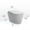 Gray toilet with dimensions labeled on a white background