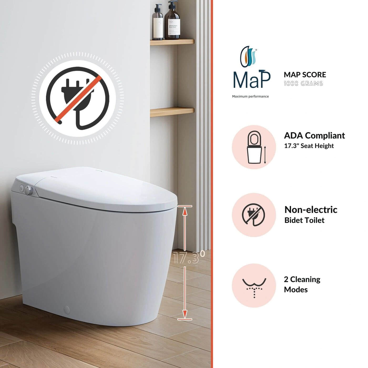Horow T30 Non-Electric Bidet Toilet featuring ADA compliant height and non-electric bidet seat for ultimate comfort.