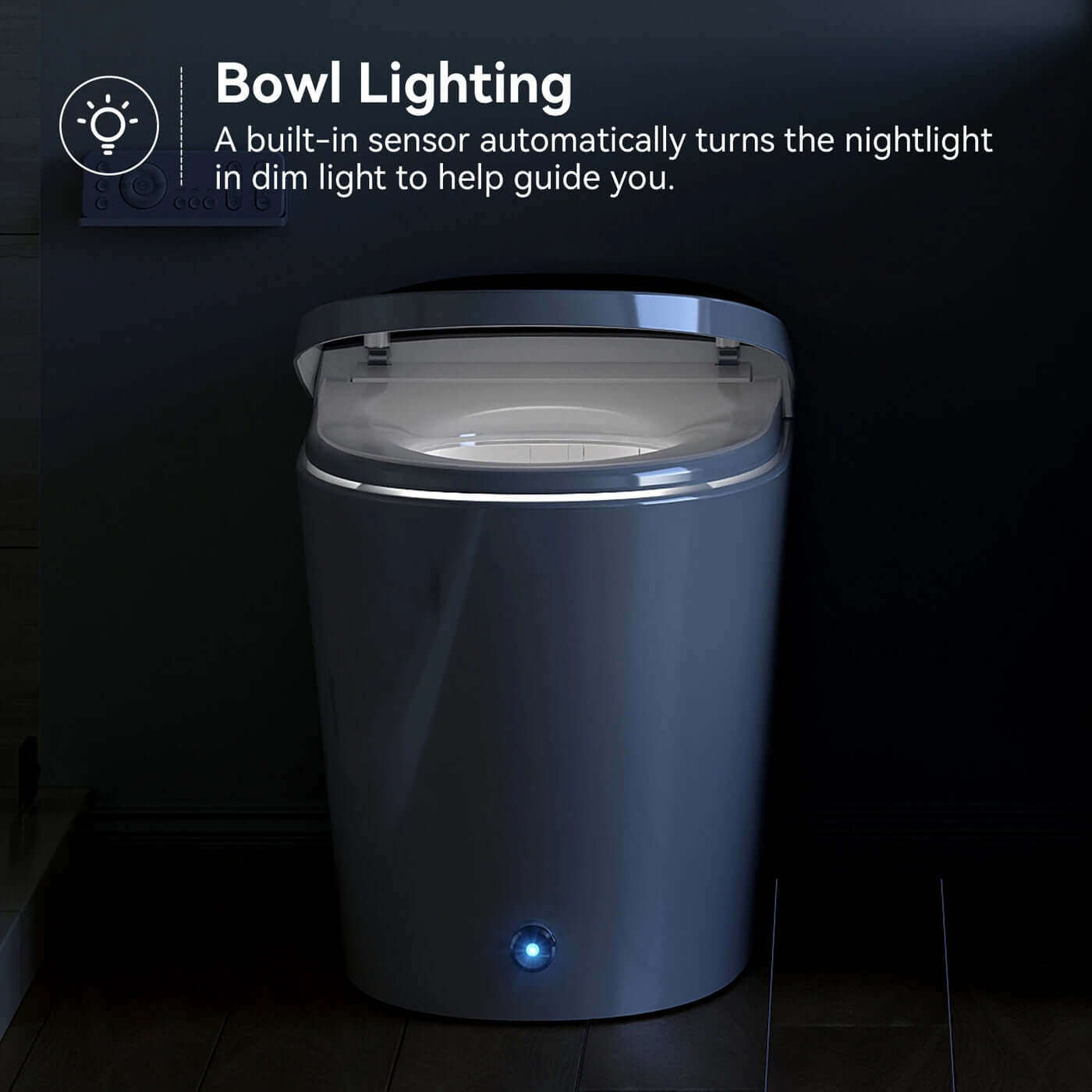 HOROW T03 Smart Bidet Toilet with bowl lighting feature and built-in sensor for automatic nightlight.