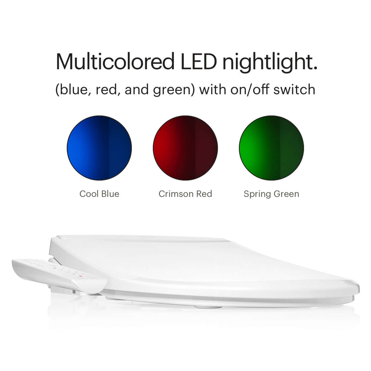 Brondell Swash T22 smart bidet seat featuring a multicolored LED nightlight with blue, red, and green options.