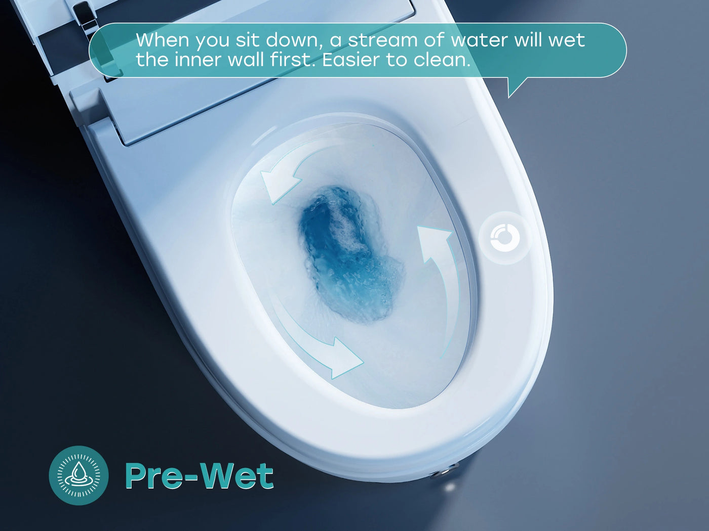 Horow T38 Smart Toilet demonstrating pre-wet function for easier cleaning and hygiene.