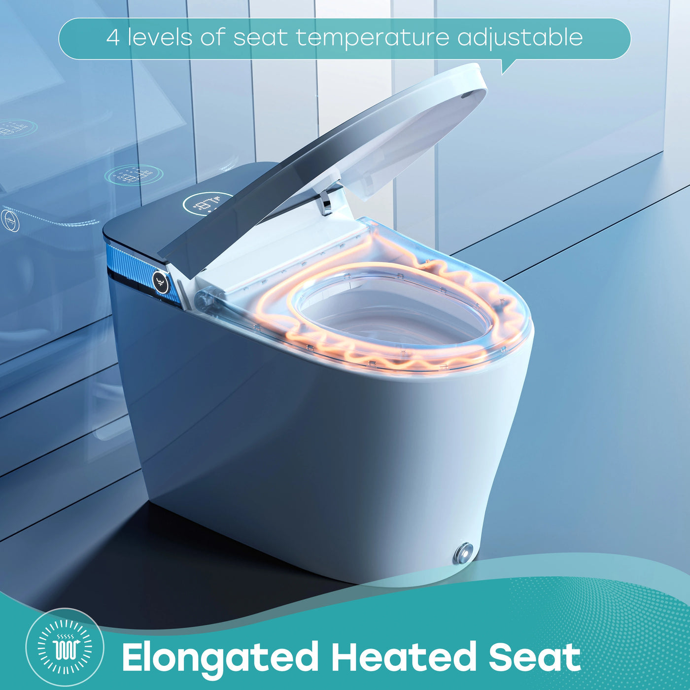 Horow T38 Smart Toilet with elongated heated seat and 4 adjustable temperature levels.