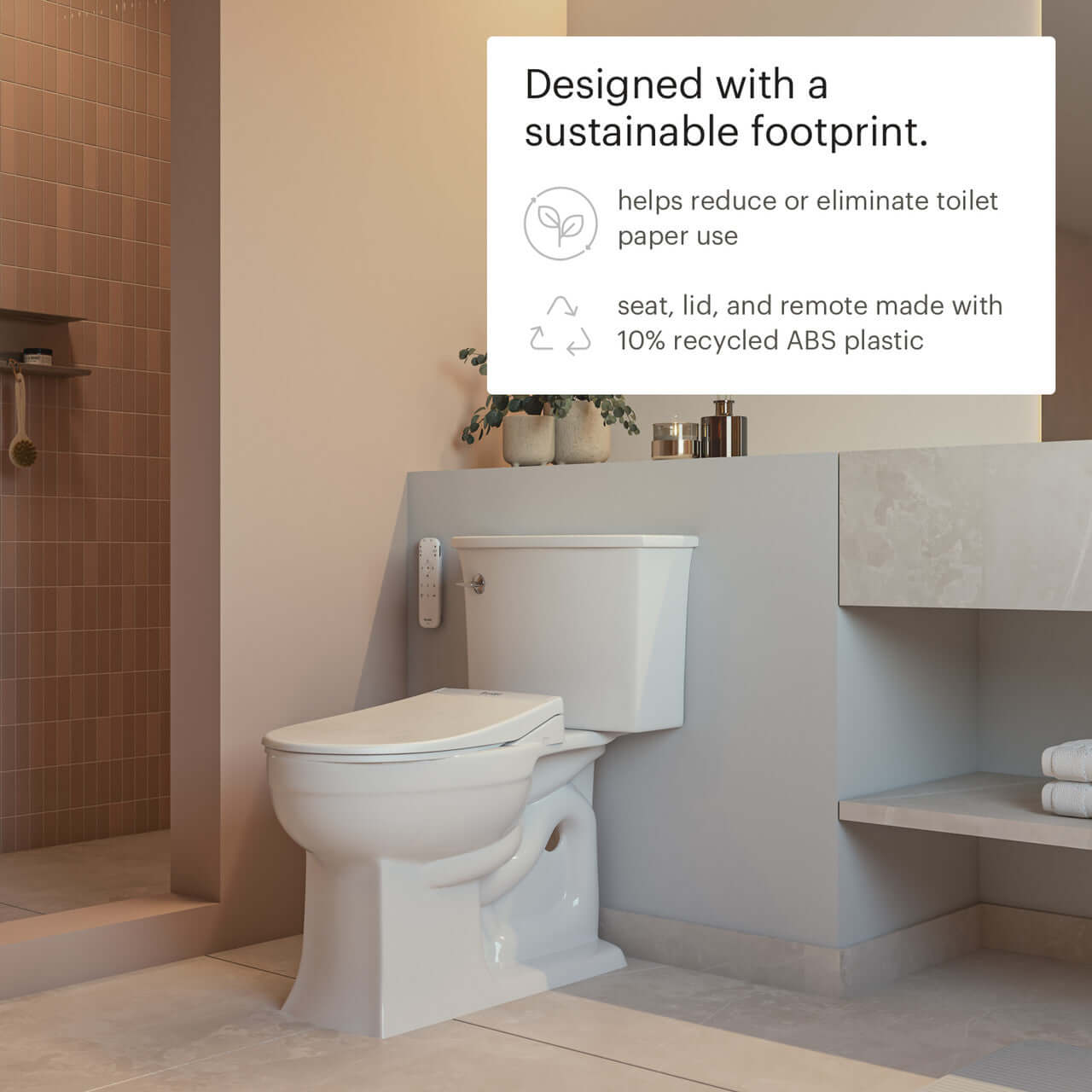 Brondell Swash Eco Thinline T66 bidet toilet seat showcasing a sustainable design with recycled ABS plastic.