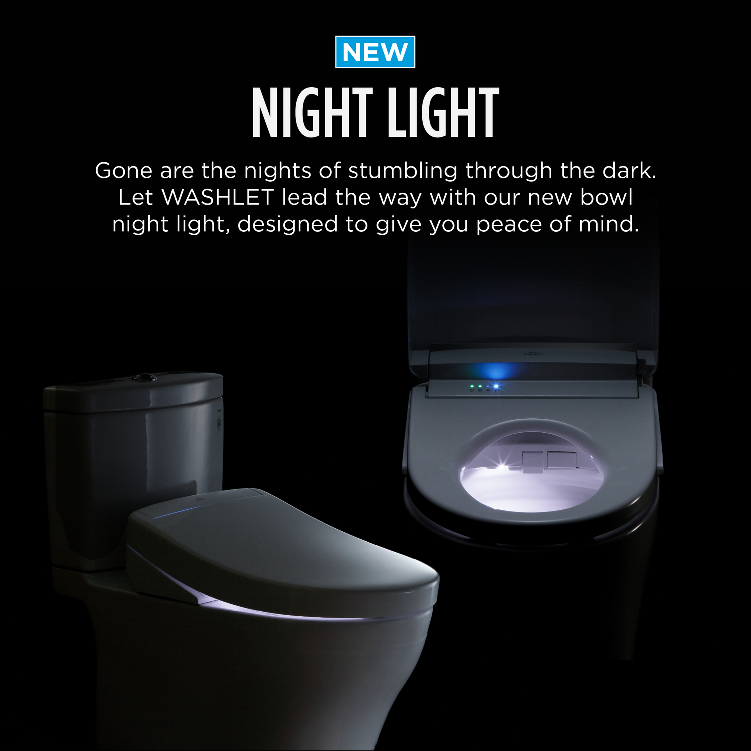 TOTO Guinevere Washlet+ S2 Bidet Toilet with night light feature for convenience in the dark.