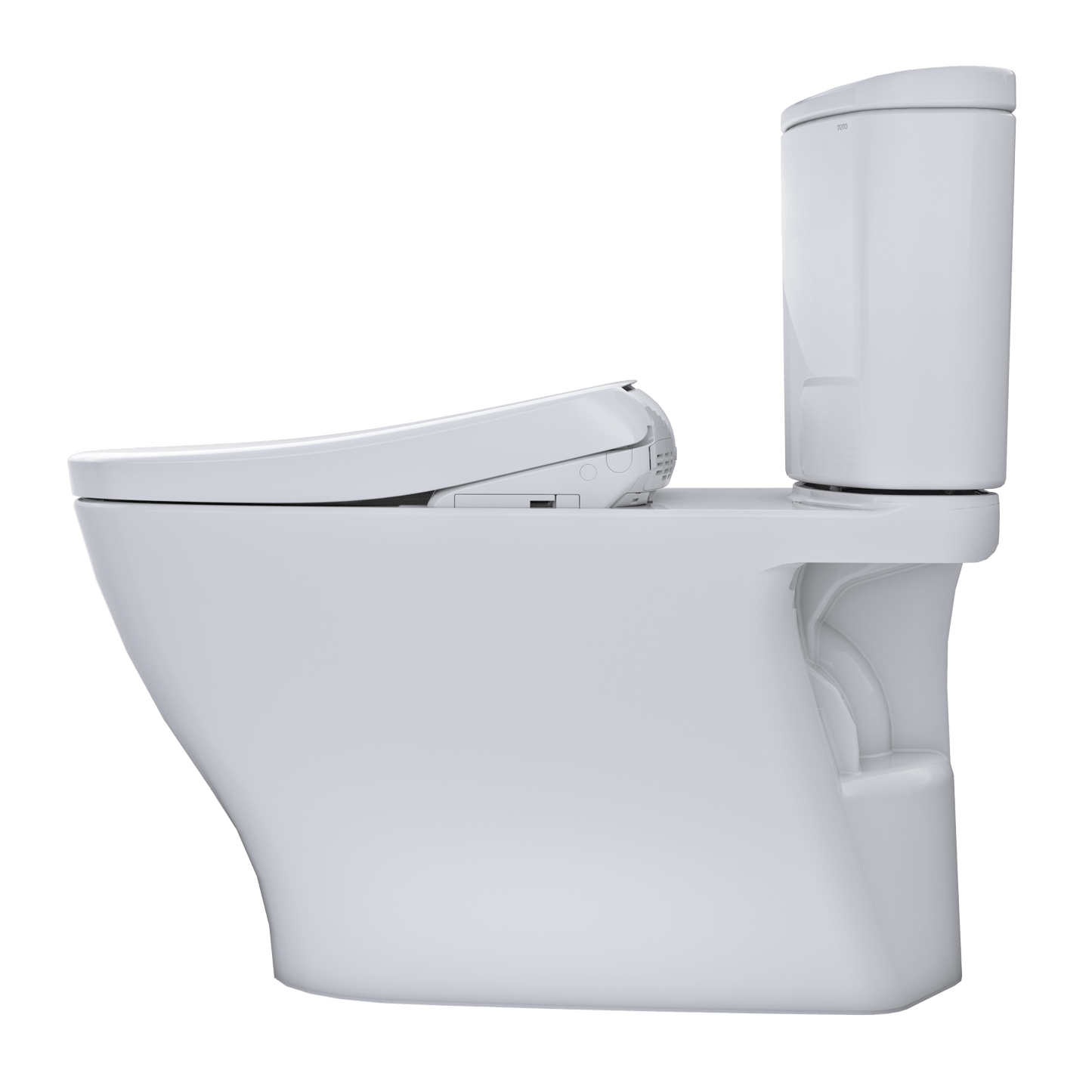 Side view of TOTO Nexus Washlet+ S7A bidet toilet with sleek design and auto flush feature.