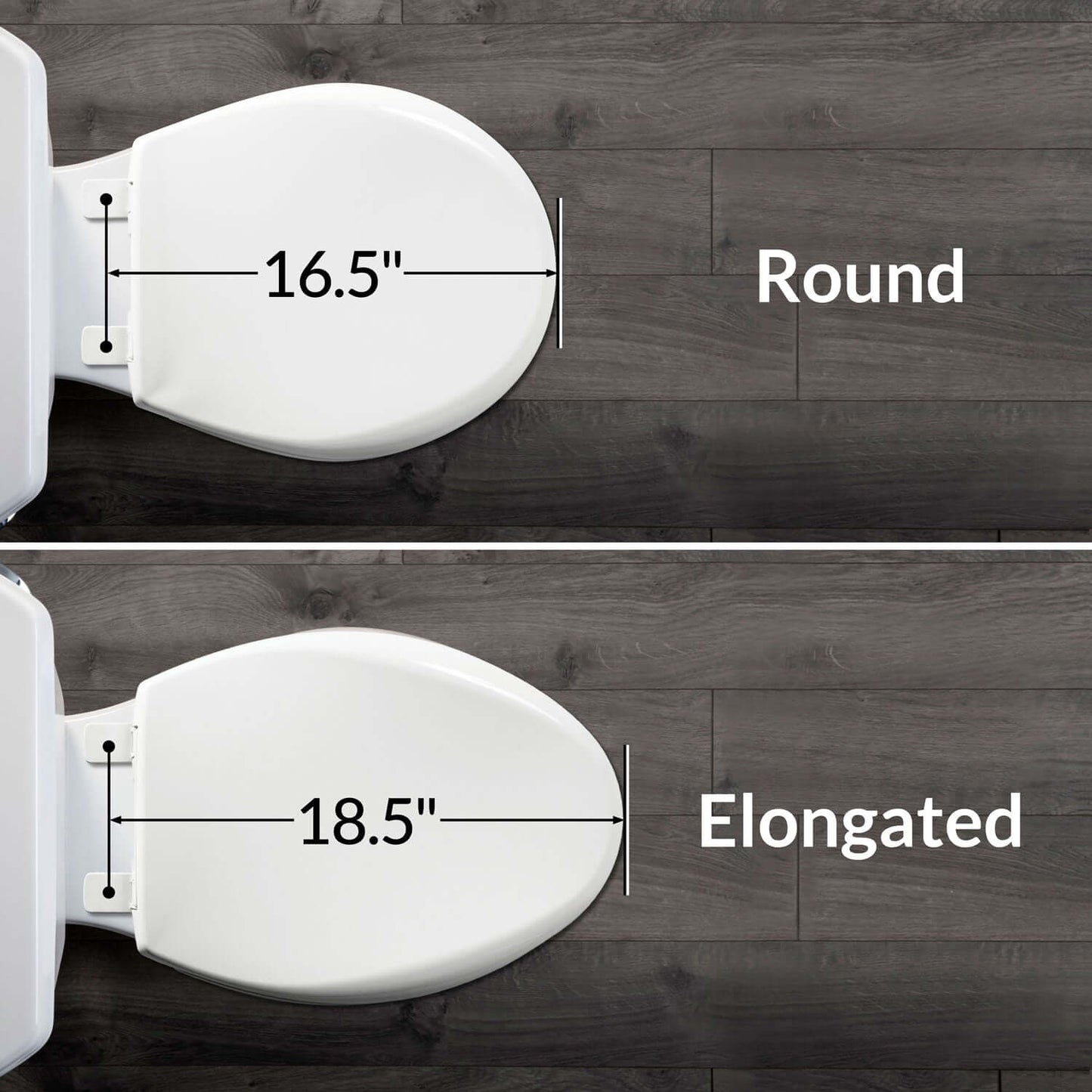 BB-2000 Bio Bidet Bliss Smart Toilet Seat - 2 seats from above comparing dimensions between round and elongated styles