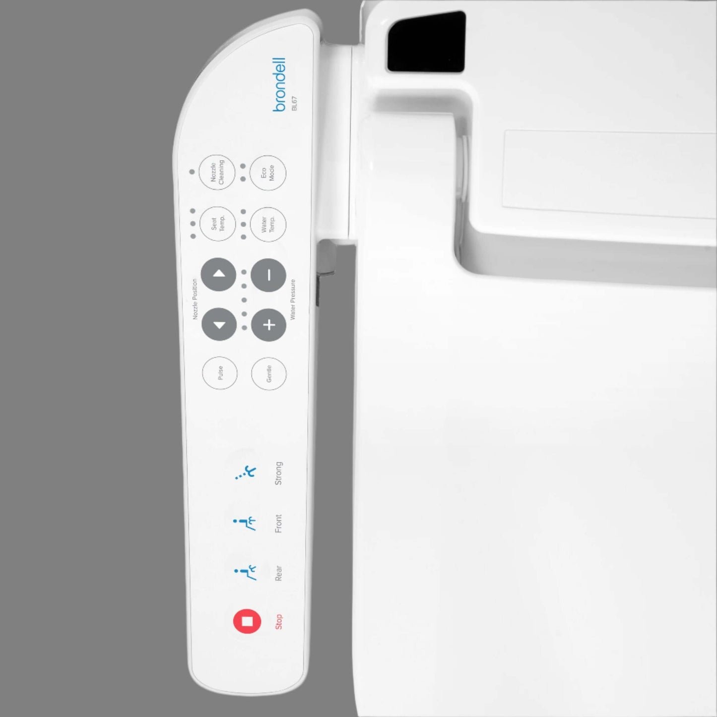 Swash BL67 Advanced Bidet Toilet Seat with Side Arm Control - Top view of side arm panel