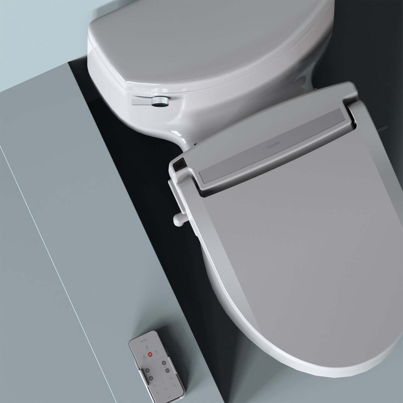 Brondell Swash BL97 advanced bidet toilet seat with remote control on modern bathroom setup.