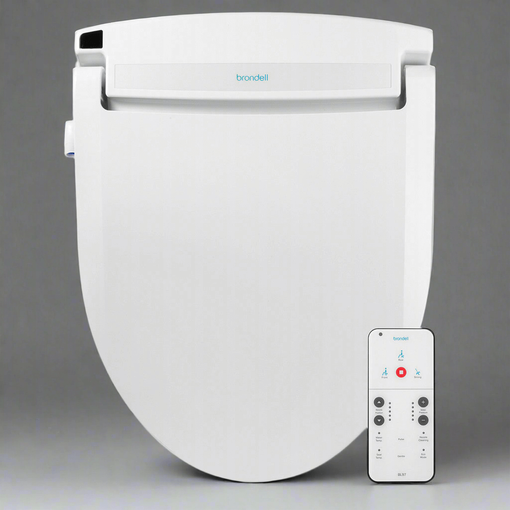 Brondell Swash BL97 advanced bidet toilet seat with remote control, features sleek design and user-friendly interface.