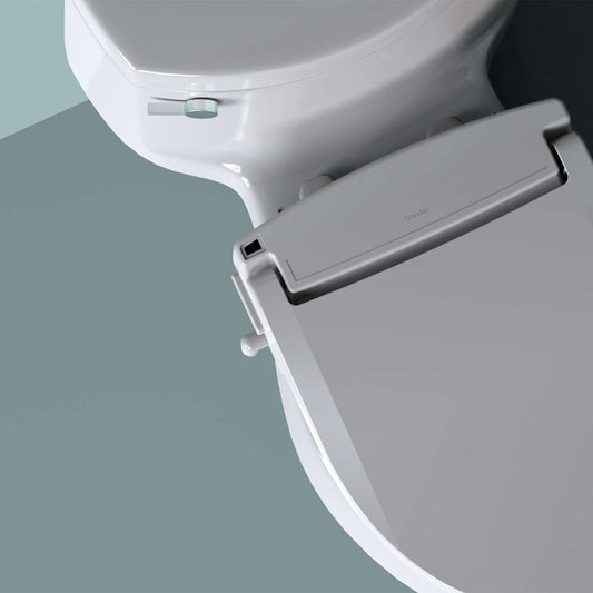 Close-up view of the Brondell Swash Select DR802 Smart Bidet Toilet Seat on a modern toilet.