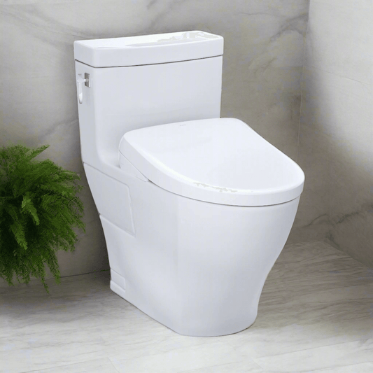 TOTO Aimes Washlet+ S7A one-piece bidet toilet with sleek design and powerful flushing technology.