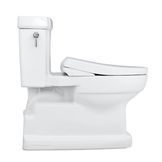 Side view of TOTO Guinevere WASHLET+ S7 bidet toilet featuring sleek design and advanced technology.