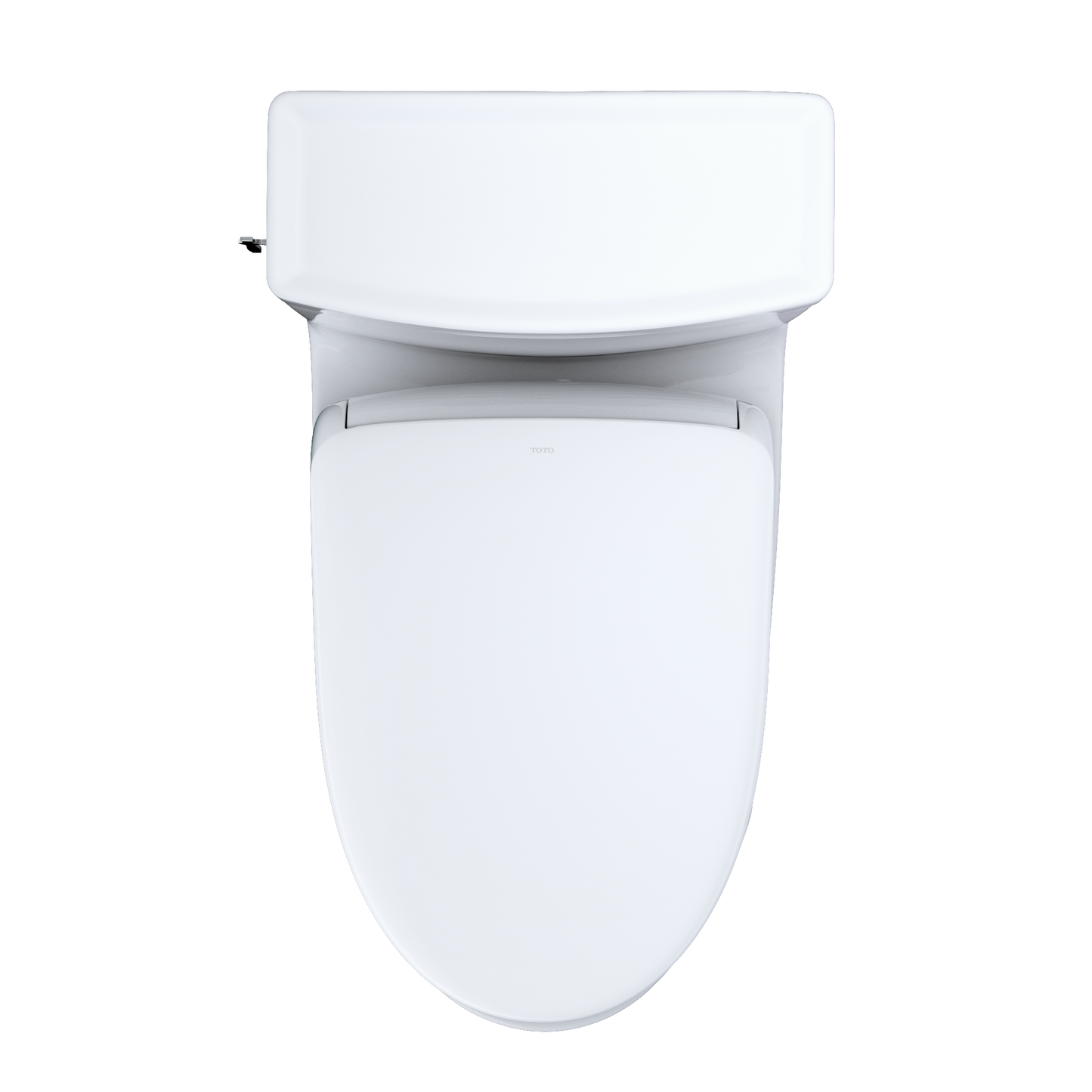 White toilet with seat cover on a white background