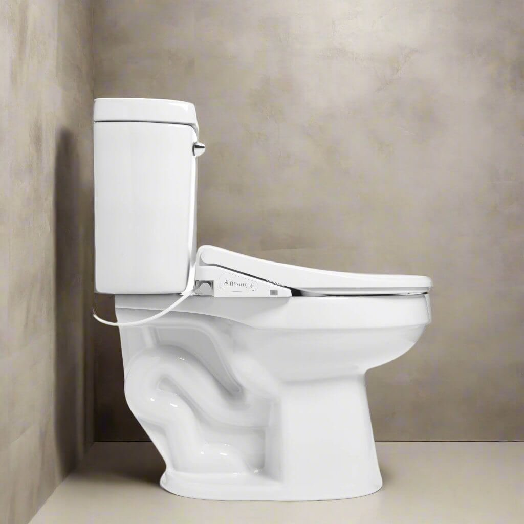 Side view of Brondell Swash Thinline T44 Smart Bidet Seat installed on a modern toilet.